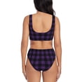 thumbnail image 3 of Wukai Purple Black Plaid Women's Bikini Set Two Piece,wimsuit High Waisted V Neck Twist Front Adjustable Spaghetti Straps Bathing Suit-Small, 3 of 7