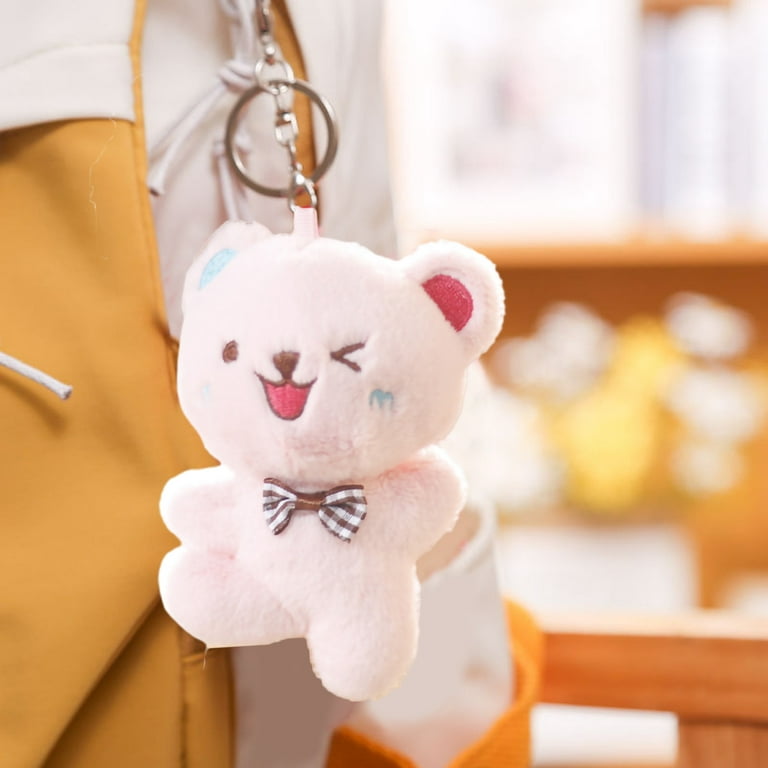 greenhome 11cm Bear Keychain Cute Mini Bow Cartoon Bear Doll Plushies  Ornament Soft Stuffed Doll Toy Backpack Key Ring Pendant Couple Gift
