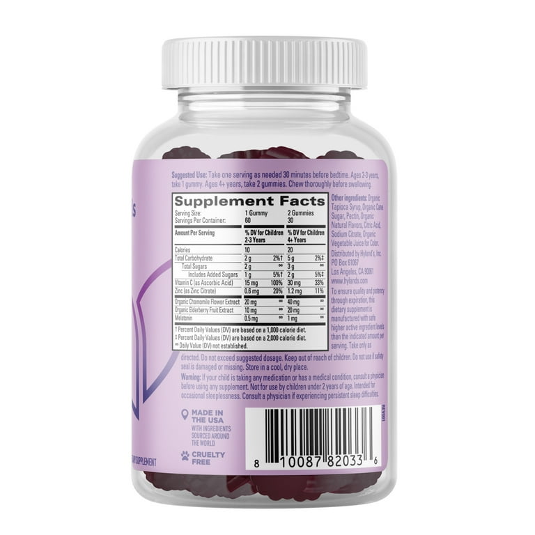 Hyland's Kids Sleep Calm + Immunity w/ Melatonin Vegan Gummies, Sleep Support for Sleeplessness & Restlessness, Chamomile & Elderberry 60 ct