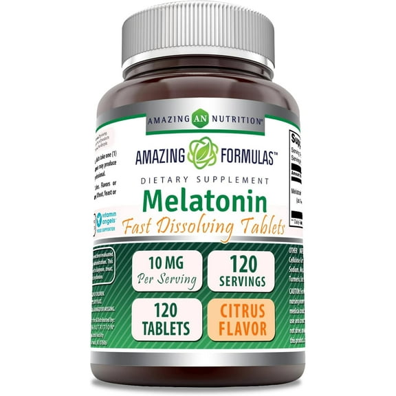 Amazing Formulas Melatonin 10 Mg Fast Dissolve 120 Tablets Supplement | Citrus Flavor | Non-GMO | Gluten Free | Made in USA | Suitable for Vegetarians