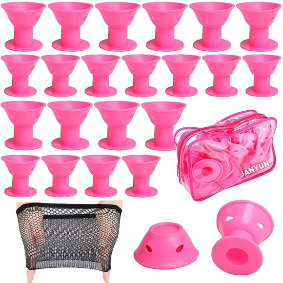 40 Pcs Pink Magic Hair Rollers Include 20pcs Large Silicone Curlers and 20pcs Small Silicone Curlers