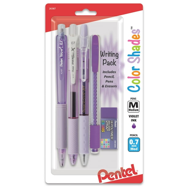 Paquete de escritura Pentel Color Shades, bolígrafos, gomas de borrar, violeta