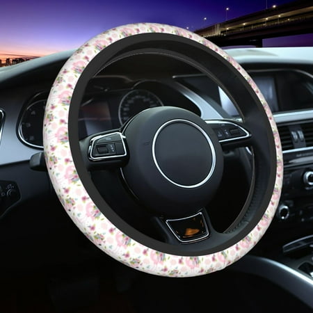 Elastic Steering Wheel Cover Flamingo And Flowers Stretch Thickening Car Steering Wheel Cover Women Men Steering Wheel Protector Universal 15 in