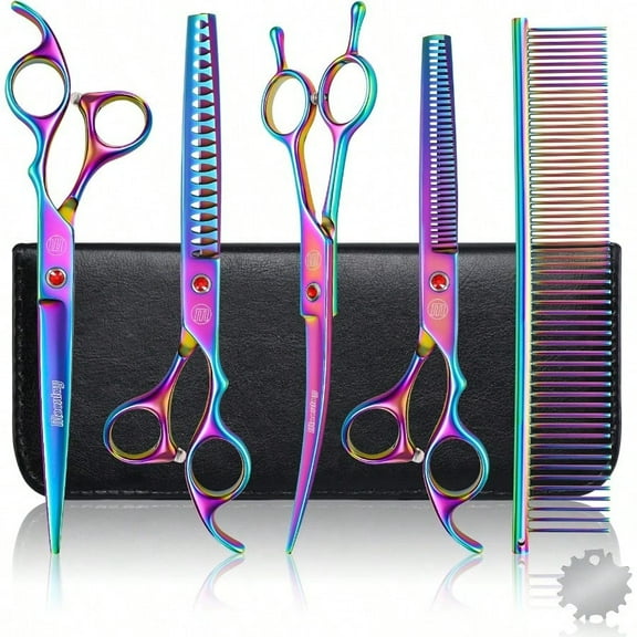 Profional Dog Grooming Scissors Set 7 Inch/8 Inch Pet Grooming Scissors Chunkers Shears for Dog Curved Dog Grooming Scissors Thinning Shears for Dog with Grooming Comb