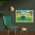 thumbnail image 2 of Turtle Wall Art with Frame, Day in the Jungle Bear Giraffe Treesnd Little Pond with Wild Plants, Printed Fabric Poster for Bathroom Living Room Dorms, 35" x 23", Multicolor, by Ambesonne, 2 of 2