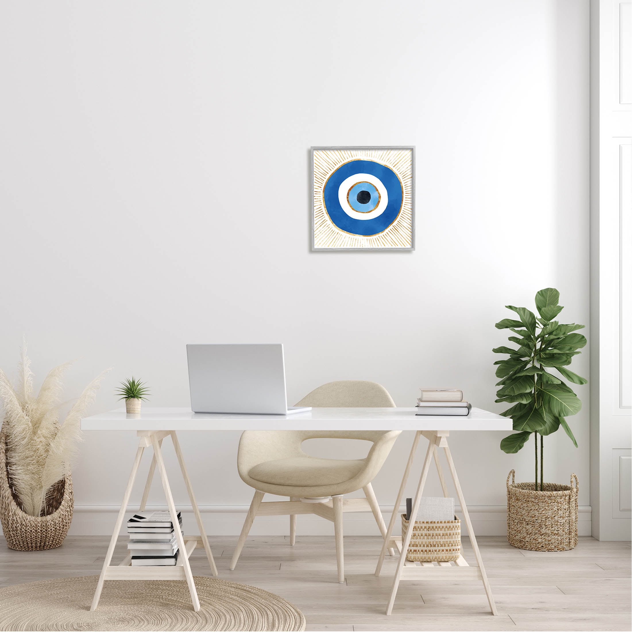 Stupell Industries Evil Eye Symbol Striped Rays Graphic Art Gray Framed Art Print Wall Art, Design by Ziwei Li