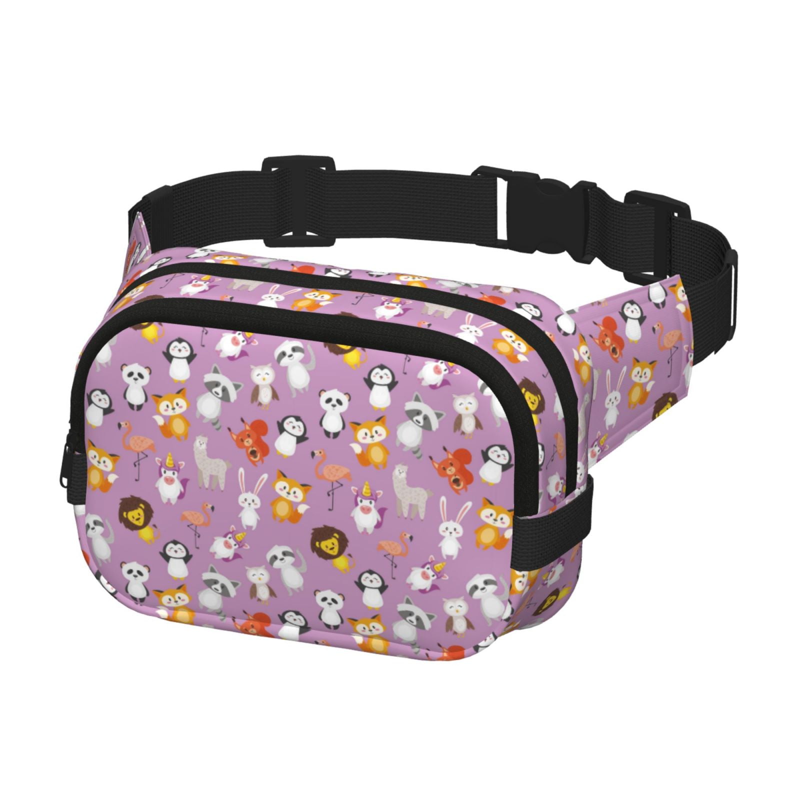 Picia Lovely Animals Print Square Double-Layer Waist Bag Mini Adjustable Waist Belt Bag Exercise Running Travel Hiking