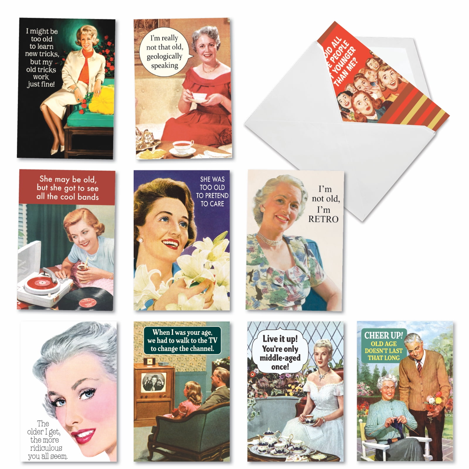 Pack of 10 Happy Birthday Cards Funny - Old Enough to Know Better ...