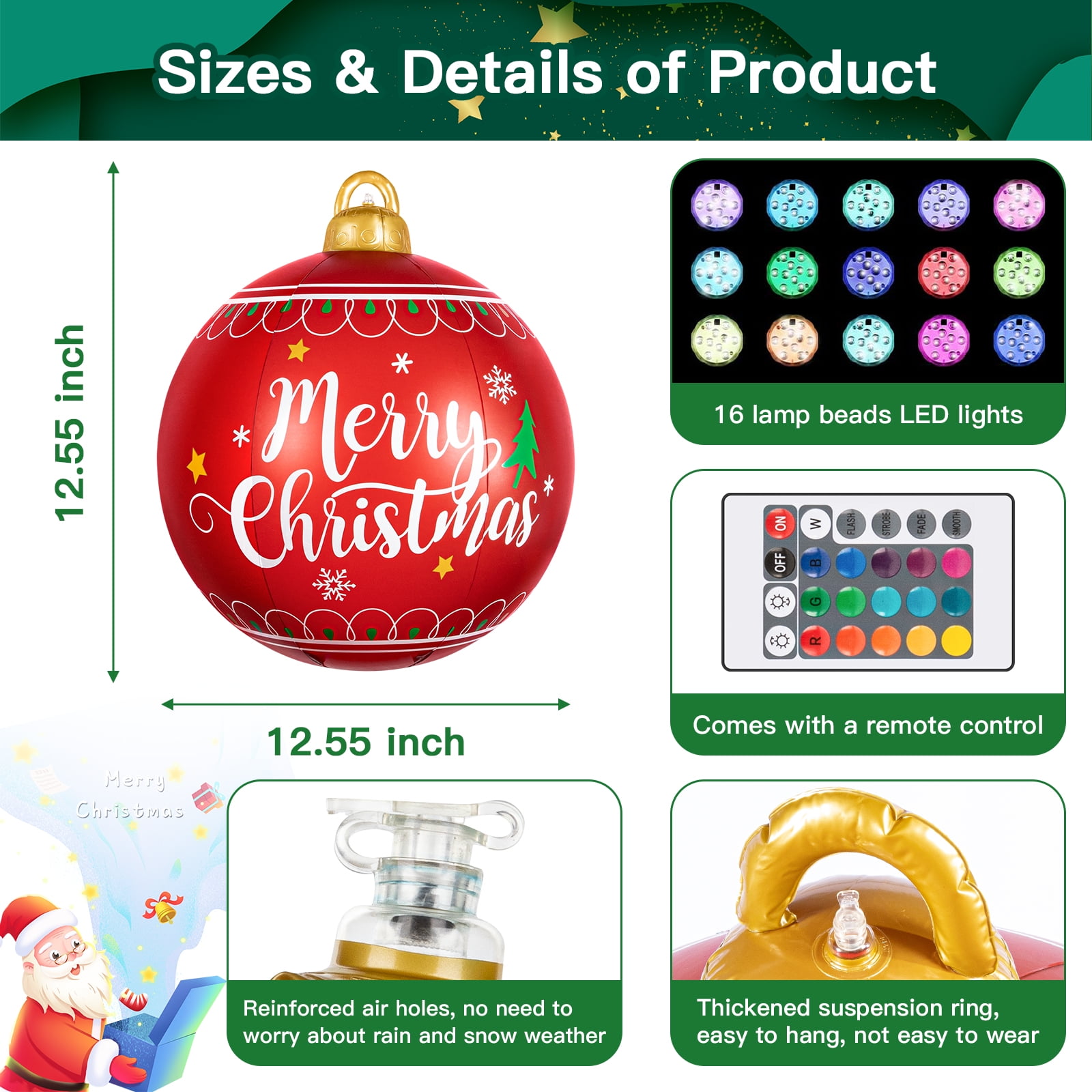 Yardi Yard 2 Pack 24" Outdoor Christmas Ornaments Light Up Inflatable Balls with Remote LED Light for Xmas Tree Hanging Decoration Yardi Yard 2 Pack 24" Outdoor Christmas Ornaments Light Up Inflatable Balls with Remote LED Light for Xmas Tree Hanging Decoration