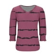 thumbnail image 3 of Jalioing V Neck Shirts for Women 3/4 Puff Sleeve Casual Dress Tops Loose Fashion Print Summer Tunic Blouses, 3 of 4