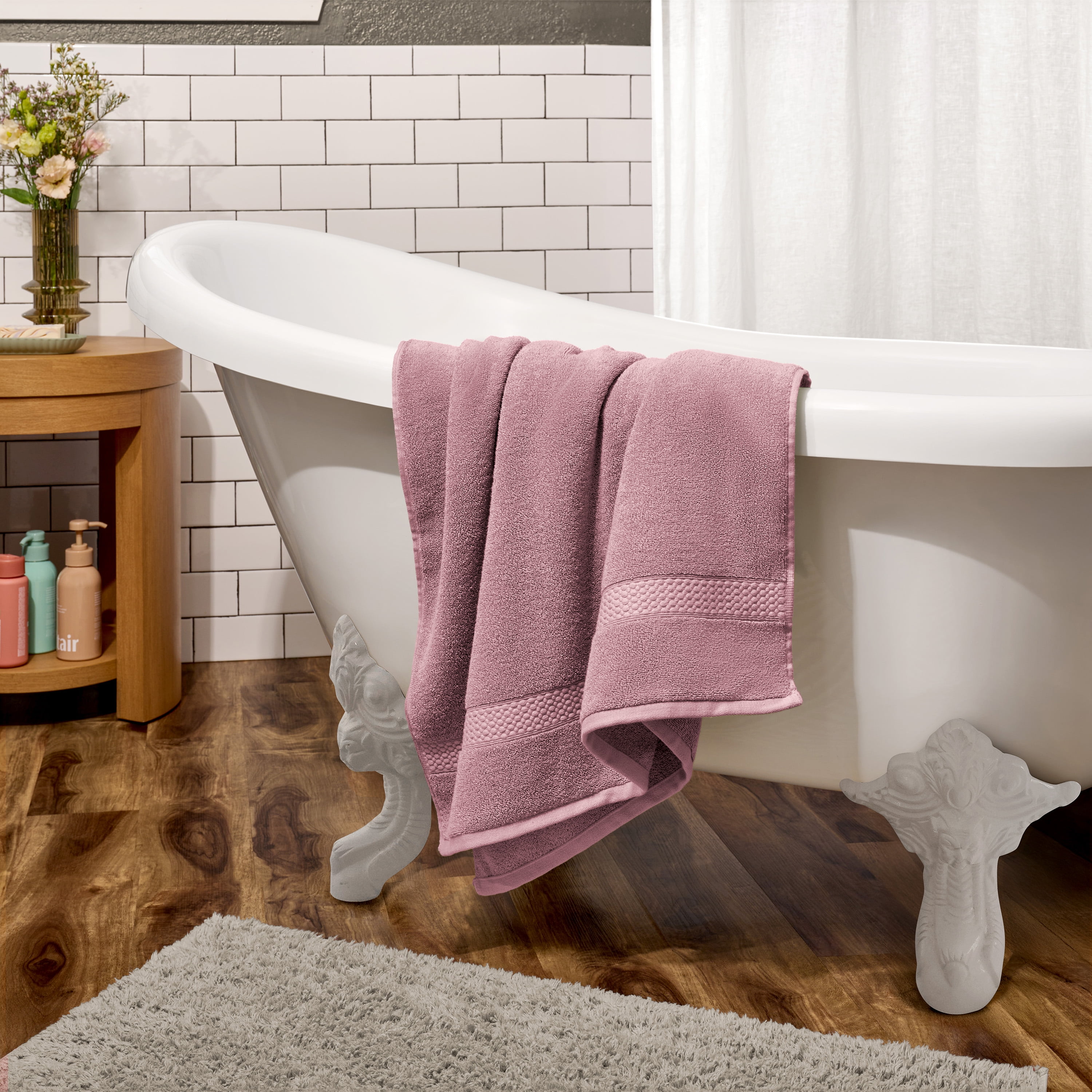 Beautiful by Drew Barrymore 6-Piece Dobby Bath Towel Set, Soft 100% Cotton, Rose Pink