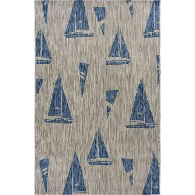 LR Resources CATAL81502GNY5070 Sails Up Rectangle Indoor & Outdoor Area Rug Gray & Navy - 5 x 7 ft.