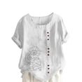 thumbnail image 2 of Xuyuer Women's Casual Linen Round Neck Printed Short Sleeve Button Blouse, Breathable Summer Top for Vacation Wear, Market Days and Relaxed Boho Style, 2 of 5