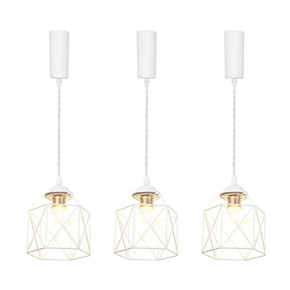 KAYYELAMP Set of Three White Metal Cage Lampshade J Type Track Light 3.2 Ft Adjusted Cord E12 Base Minimalist Design Track Lamp for Kitchen Stairs Home(No Bulb, Track)