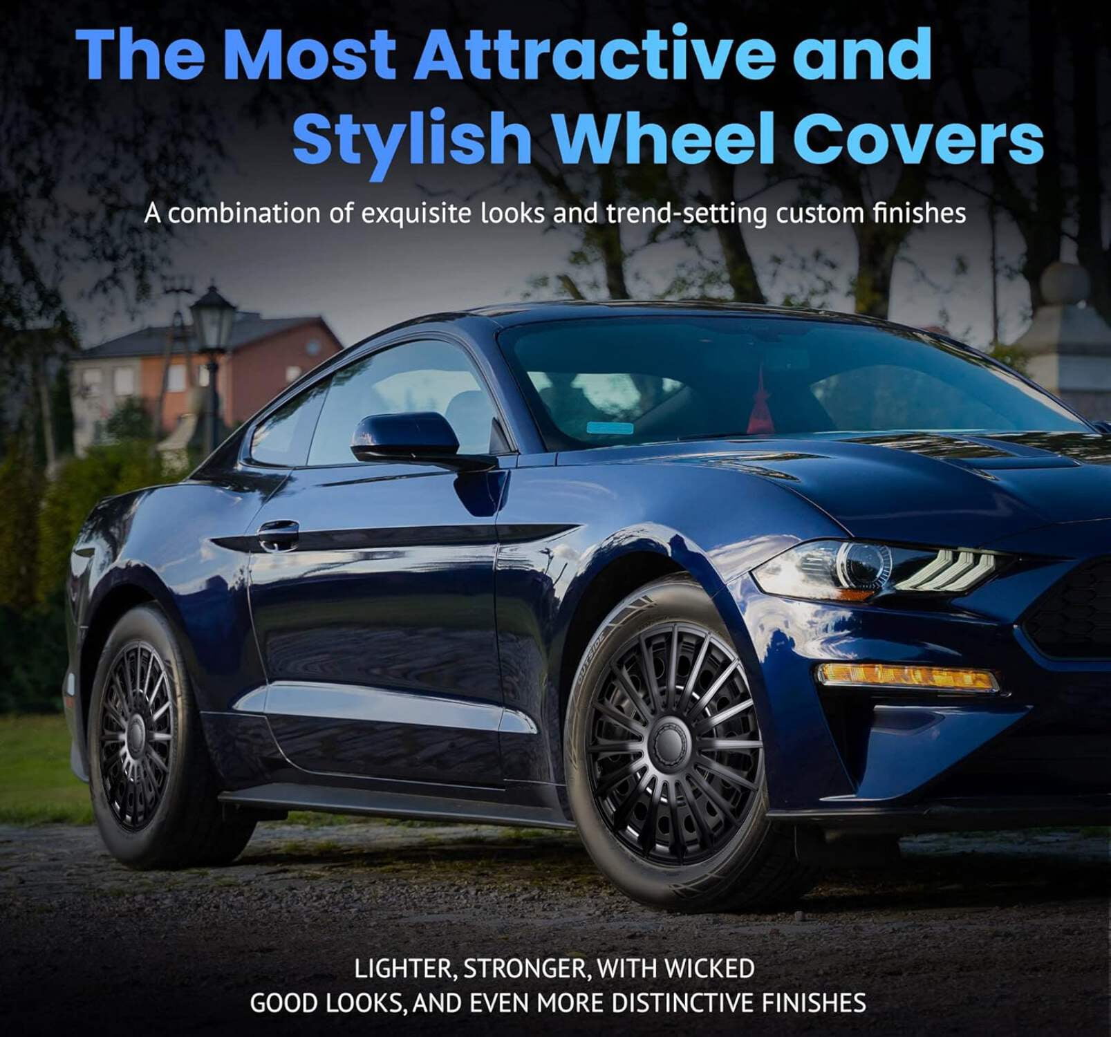 Alpena Austin Black Wheel Covers – Set of 4, European-Made Hubcaps – 15-Inch Universal Fit