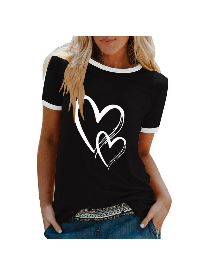 Scyoekwg Womens T Shirts Dressy Casual Loose Fit Heart Pattern