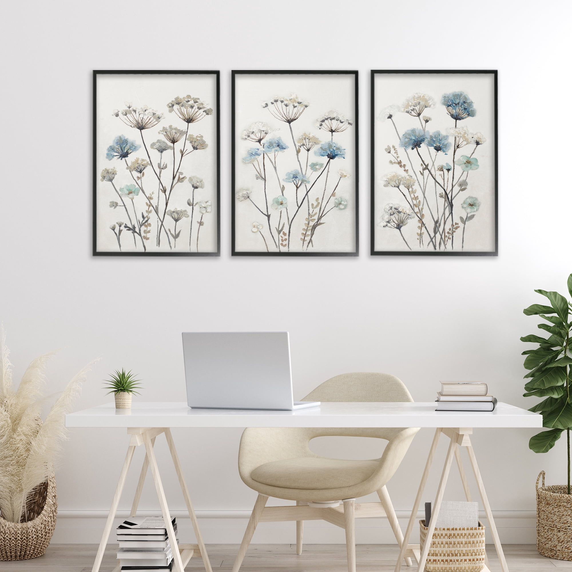 Stupell Industries Neutral & Blue Garden 3 Piece Black Framed Giclee Art Set, design by Patricia Pinto