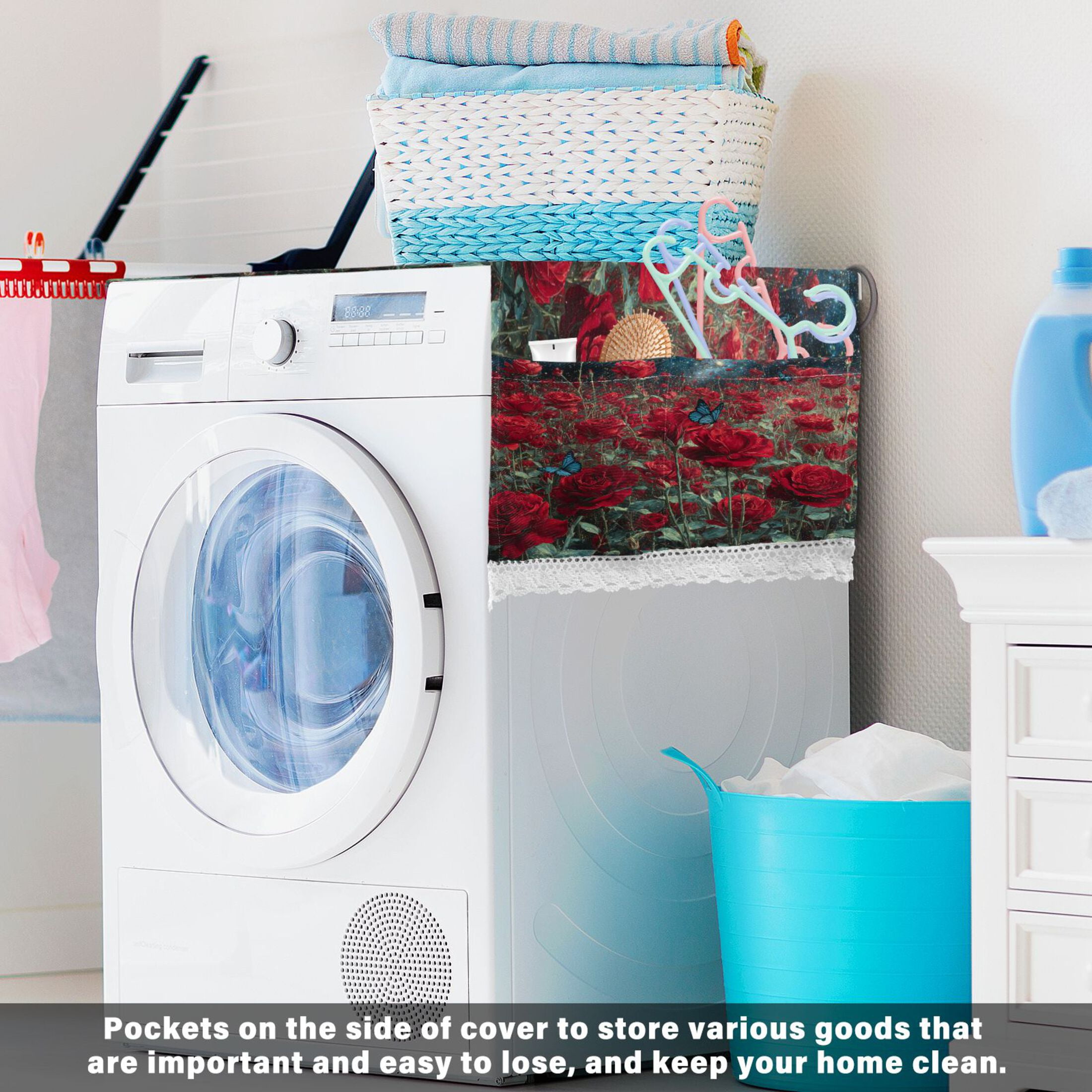 DEIARA Red Roses Washing Machine Cloth Dryer Refrigerator Top Cover Protective Non-Slip Mat For Kitchen Laundry
