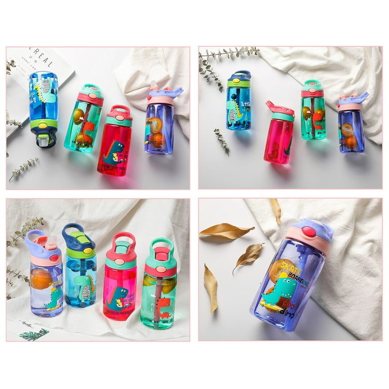 Kids Water Bottle with Straw, Eco-Friendly BPA Free Non Toxic Plastic Bottles (Dinosaur Water bottle)