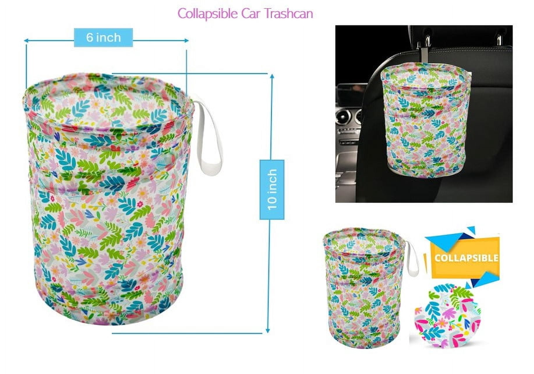 Women's Spring Floral Car Accessory Set with Keychain, Collapsible Trashcan, and Coasters