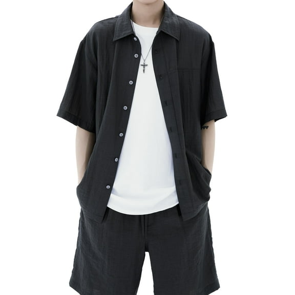 Solyric Men's Linen Shirts Short Sleeve Casual Shirts Button Down Shirt