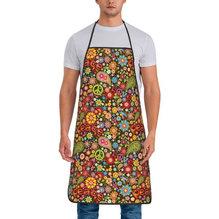 

Matuu Hippie Peace Love for Cooking Apron for Men and Women Adjustable Strap and Waist Ties for Baking Cooking Gardening