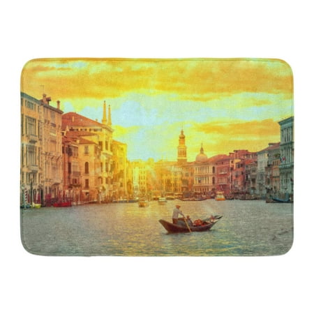 GODPOK Gondola with Gondolier Near Rialto Bridge Grand Canal in Venice Italy During Sunset Tourism Concept Rug Doormat Bath Mat 23.6x15.7