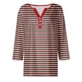 thumbnail image 4 of WXLWZYWL Henley Tops for Womens Plus Size 3/4 Sleeve V Neck Stripes Button Down T-Shirts Trendy Loose-Fit Summer Casual Flowy Athletic Clothes for Ladies, 4 of 5