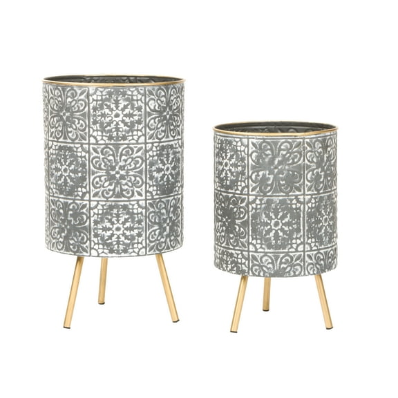Bantu Modern Metal Planters (Set of 2) - Gray