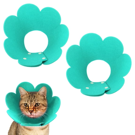 Uxcell Felt Cat Recovery Collar, Cute Flower Cat Recovery Collar Adjustable Recovery Cones (2Pcs, L 10.2-12.2inch, Sky Blue) for Small Dogs Kittens Cats