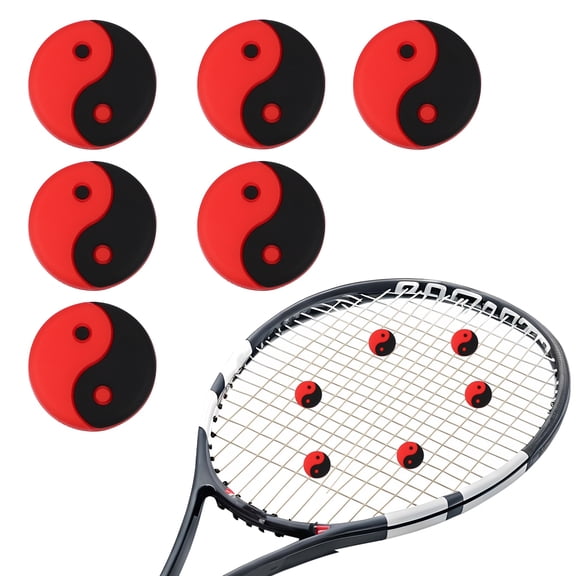 Uxcell Tennis Dampener, TaiChi Pattern Silicone Tennis Racket Dampeners Racket Shock Absorber to Reduce Vibration Soft Cute Fit for (Players/Universal Fit for All Racquets) 6Pcs & Red