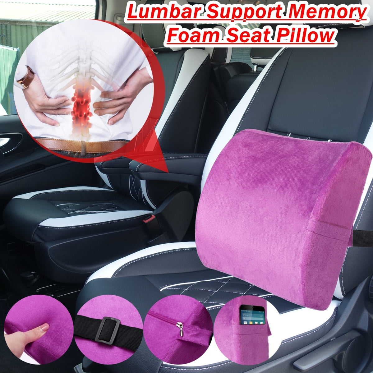 36x32x11cm Soft Memory Foam Lumbar Support Cushion Waist Pillow Office