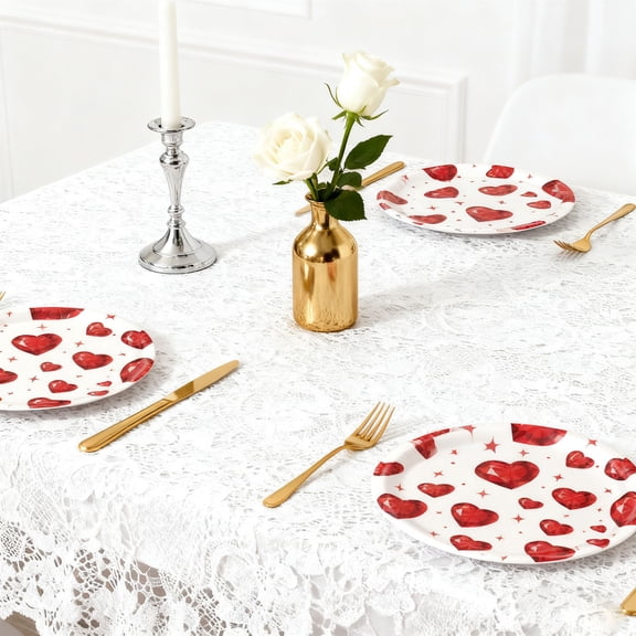 7.09x7.09in Mother's Day Diamond Heart Disposable Paper Plates 16pcs Red Party Tableware for Wedding Romantic Dinner Engagement Bridal Shower Decorations