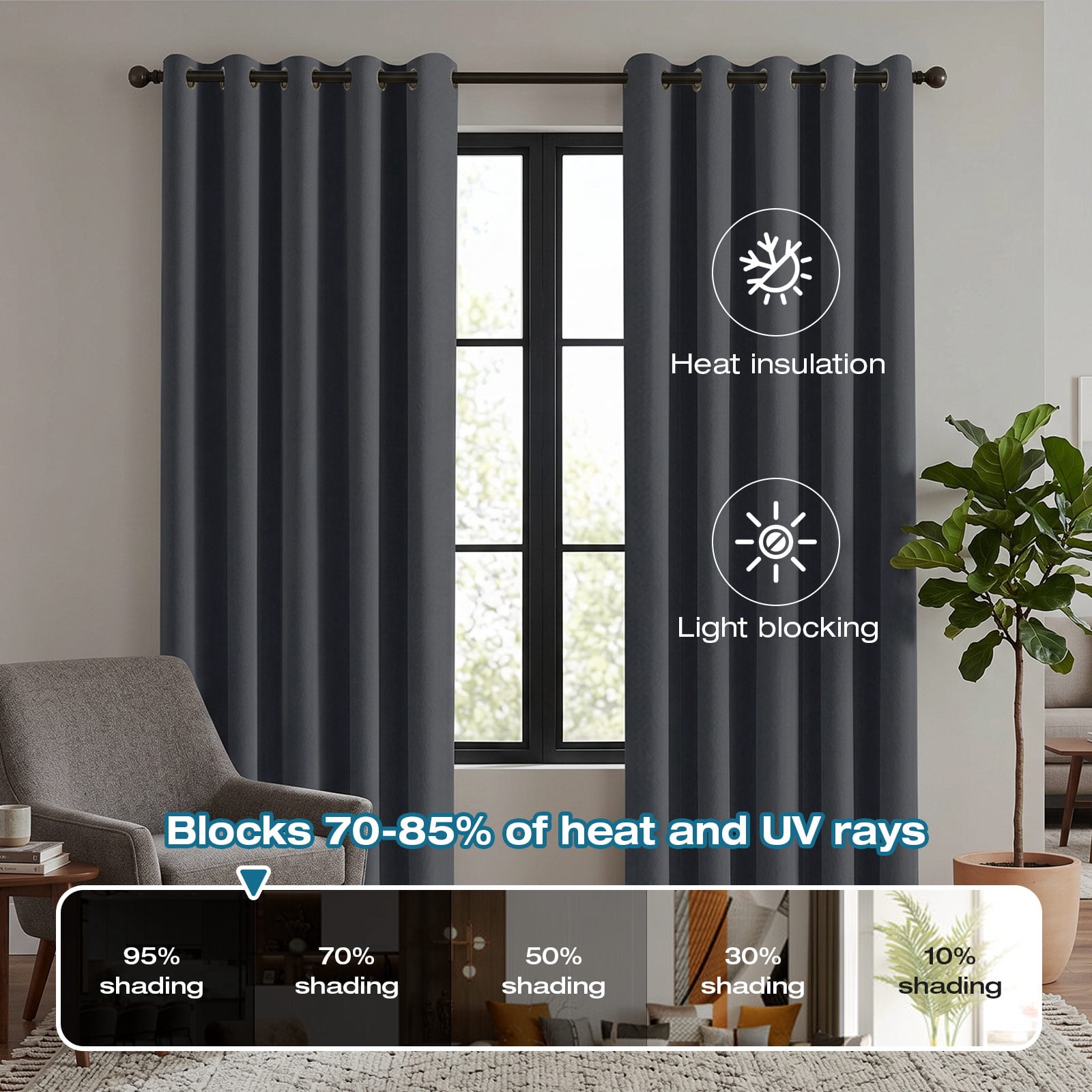 Lapalife Outdoor Curtains for Patio Waterproof W71xL108, Blackout Weighted Outside Curtains Weatherproof UV Resistant Privacy for Porch, Pergola, Dark Gray, 1 Panel