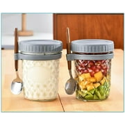 i Kito Oatmeal Overnight Jars with Measuring Marks 10 oz, Overnight Oat Jar with Spoon Gray 2pack