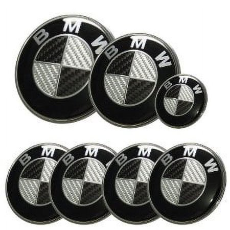 7pcs BMW 82/74MM Black/Silver Carbon Fiber Style Emblem Logo Badge Set M3 M4 3 SERIES