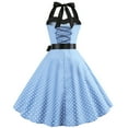 thumbnail image 4 of Womens Retro 1950s Cocktail Dresses Halter Polka Dot Bowknot Vintage Tea Dress A Line Flare Swing Party Prom Midi Dress (Large, Light Blue), 4 of 8