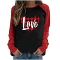 thumbnail image 1 of CEHVOM T-shirt à Manches Longues Col Rond pour Femmes Saint-Valentin Décontracté Raglan Contraste de Couleur Imprimé Ample Manches Longues Col Rond Blouse Liquidation, 1 of 6