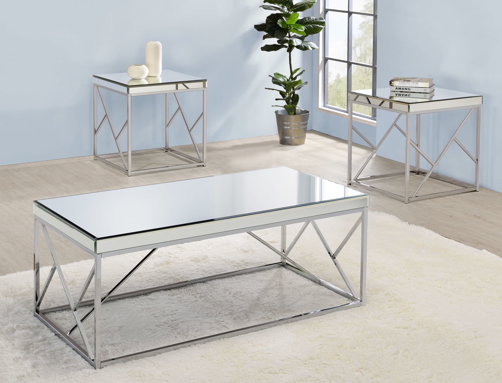 Steve Silver Evelyn Mirror Top Chrome Coffee Table