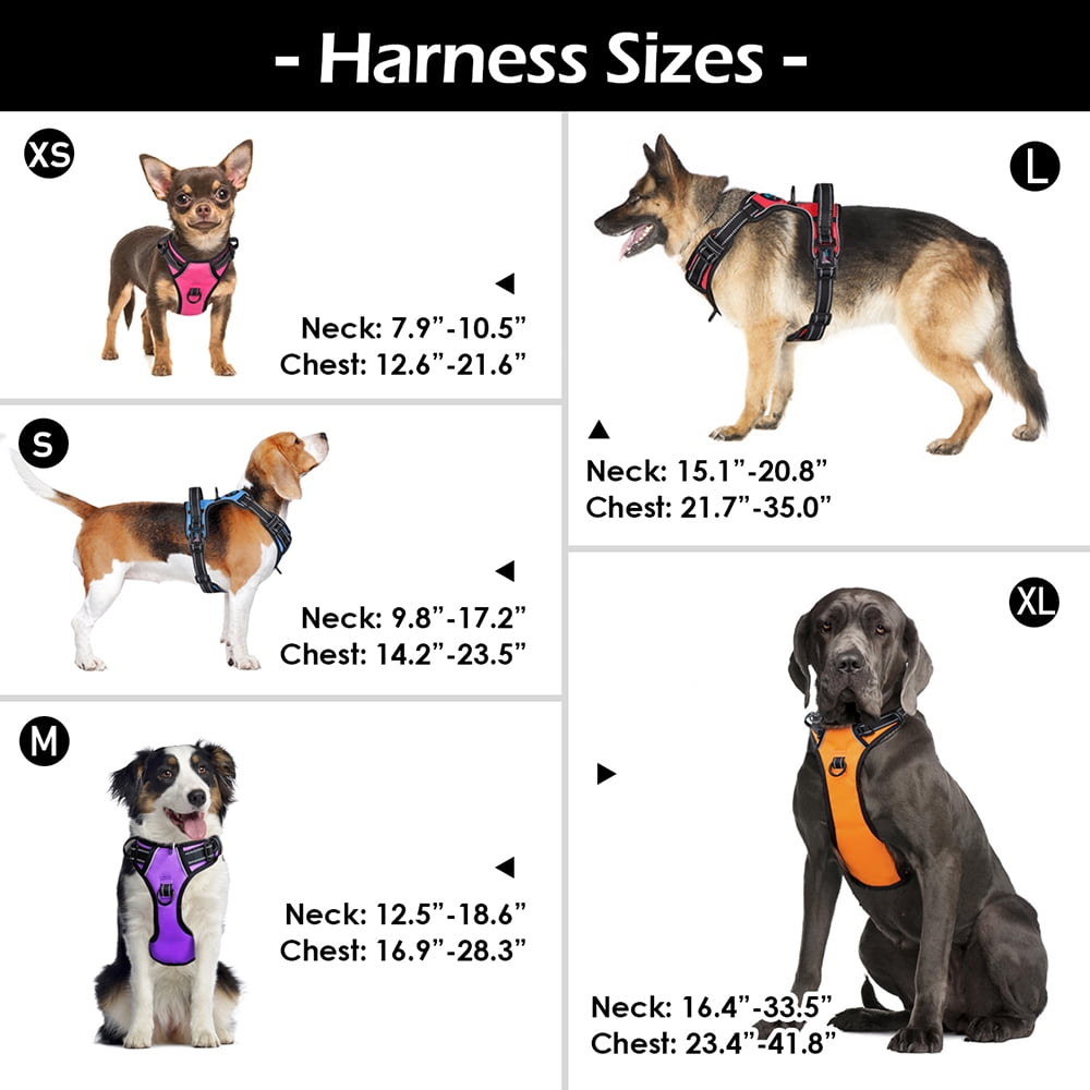 PHOEPET No Pull Dog Harness Medium Reflective Front Clip Vest with Handle, Adjustable 2 Metal Rings 2 Buckles,Orange