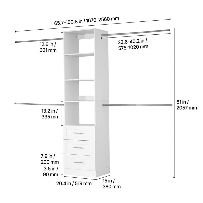 KFFKFF Adjustable Wooden Closet System with 3 Drawers