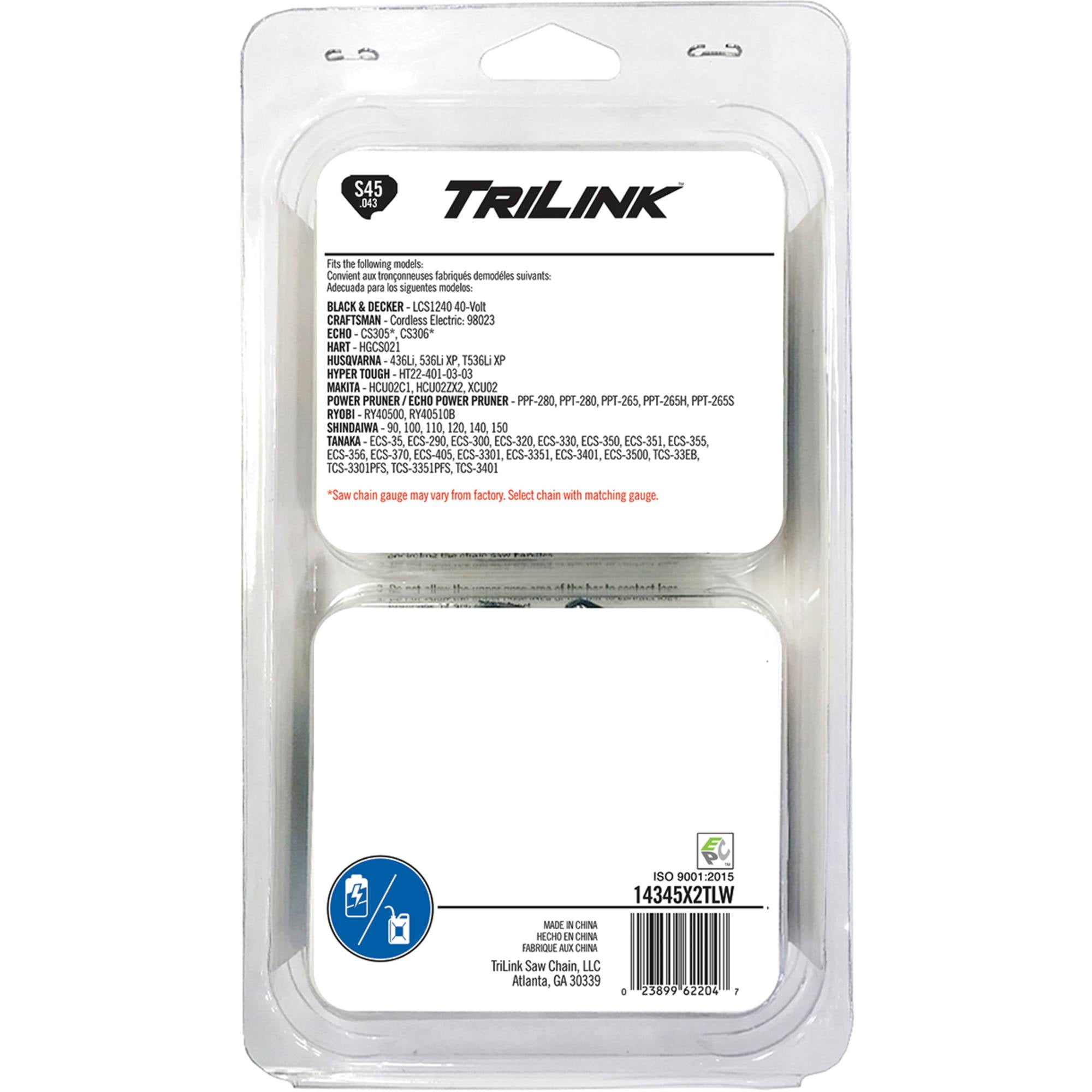 Trilink Saw Chain S45.043 - 12" 2 Pack Replacement Chain for Chainsaw; 45 Drive Links;.043" Gauge Condition: New