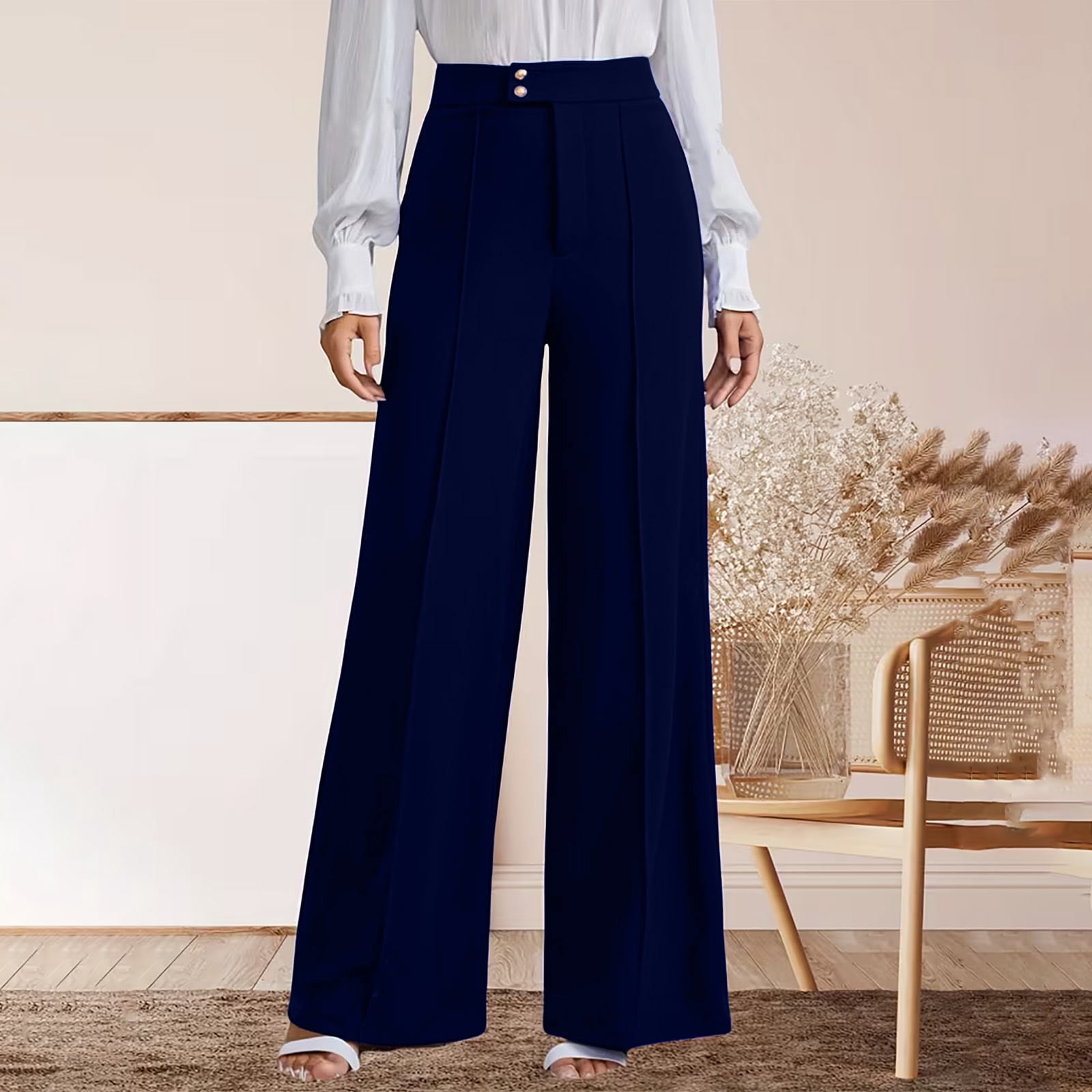 Womens High Waisted Dressy Trousers Wide Leg Business Casual