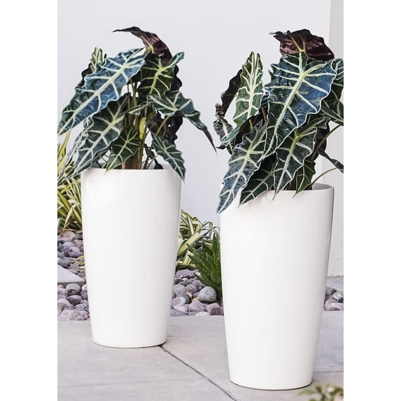 XBrand Nested Plastic Self Watering Indoor Outdoor Round Tall Planter Pot w/Glossy Finish, Set of 2, 17 Inch Tall