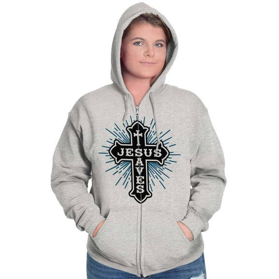 Jesus Christ Saves Christian Love Zip Up Hoodie Men's Women's Brisco Brands S