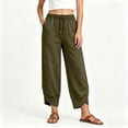 thumbnail image 5 of Karymi Linen&nbsp;Pants&nbsp;Women Thick Cropped Sweatpants, Elastic Drawstring Waist Jogger Pants, Button Decor Irregular Split Hem Trousers with Side Pockets, 5 of 9
