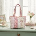 thumbnail image 5 of Floral Quilted Cotton Shoulder Bag Fashion Underarm Bag with Bow Commute Bag for Women Work Shopping Travel (Style C), 5 of 8