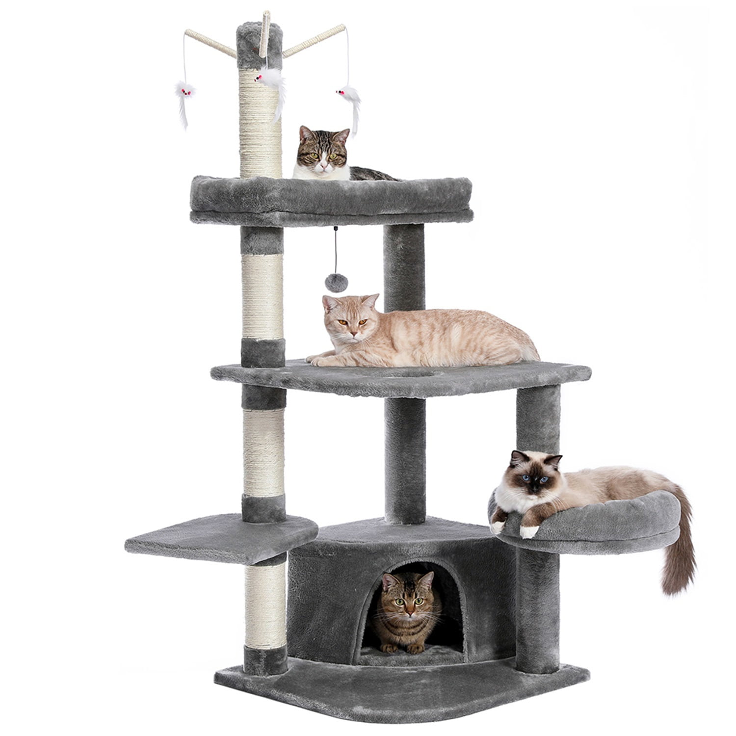 Pefilos Cat Tree for Indoor Cats Large with Scratching Post and Hanging Bed Cat Condo for Multiple Cats, Cat Tree Tower for Outdoor, Gray Pefilos Cat Tree for Indoor Cats Large with Scratching Post and Hanging Bed Cat Condo for Multiple Cats, Cat Tree Tower for Outdoor, Gray