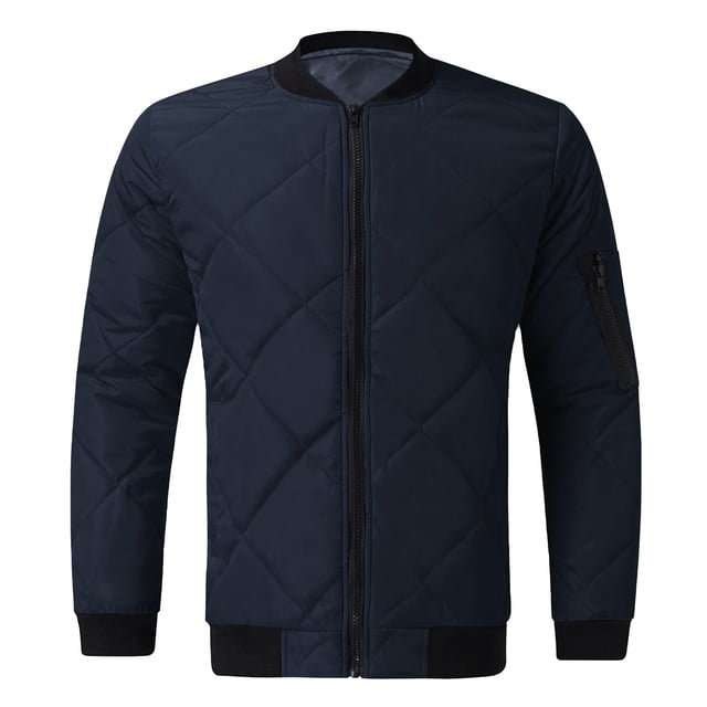 RKSTN Jackets for Men Winter Solid Color Stand-up Collar Zipper Cotton Jacket Lightweight Windproof Stitched Pockets Jacket