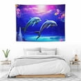 thumbnail image 3 of ONETECH  Galaxy Dolphin Tapestry Coastal Ocean Waves Tapestry Wall Hanging Purple Cherry Blossoms Sea Animal Tapestries For Kids Boys Girls Teens Moon Sky Starry Wall Tapestry Blue, 3 of 7